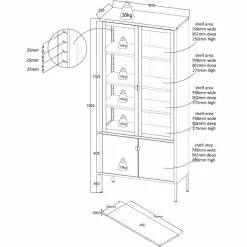 Carbon -vitriini, Korkea - Mari-Kaluste -Huonekalu kauppa carbon vitriini korkea mittakuva